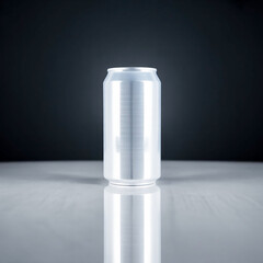 Blank Aluminum Beverage Can on Reflective Surface with Dark Background – Product Mockup