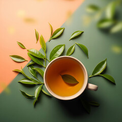 cup of tea with green leaves