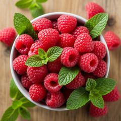 raspberries on a green leaf