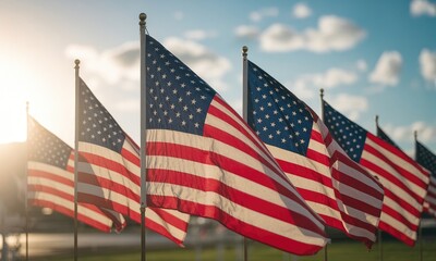 Waving american flags patriotic symbolism and celebration