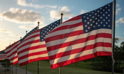American flags waving in breeze patriotic symbolism image