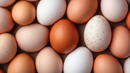 An assortment of eggs featuring different colors and textures, creating a visually appealing composition that highlights the diversity and beauty of nature's organic products.