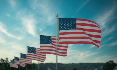 Waving american flags patriotic symbol of freedom and independence