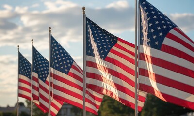 Waving flags patriotic symbol of freedom and unity