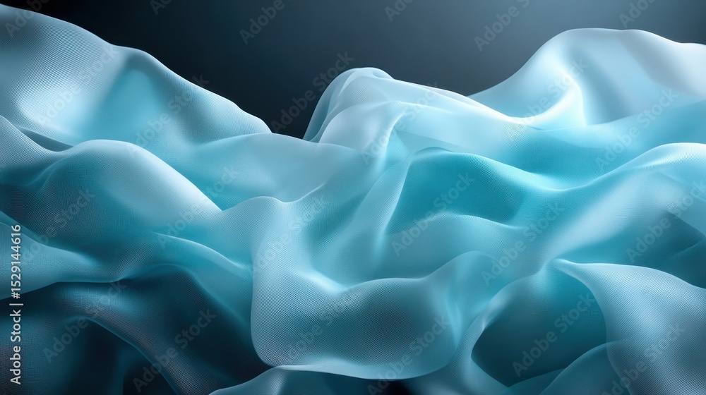 Aufkleber an abstract depiction of soft, flowing silk fabric in shades of cyan and white, creating a serene an