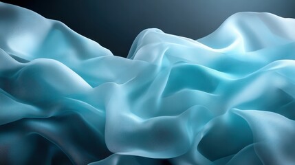 Fototapeta premium An abstract depiction of soft, flowing silk fabric in shades of cyan and white, creating a serene and tranquil atmosphere with flowing textures and gentle gradients.