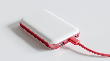 Portable charger mockup with cable isolated on white