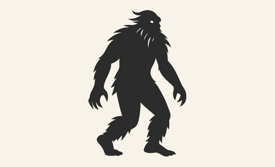 Walking bigfoot silhouette, sasquatch vector illustration, Silhouette of Bigfoot Walking Vector Illustration  