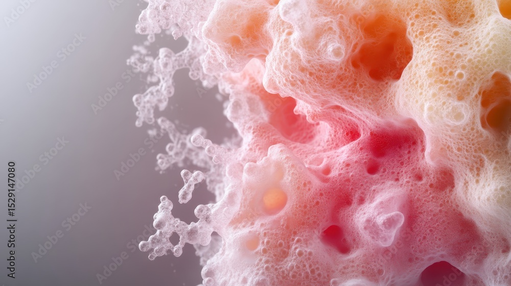 Aufkleber a mesmerizing close-up of abstract foam in soft pastel hues, creating dynamic shapes and bubbles, ev