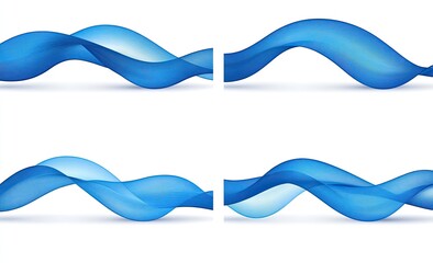 Four abstract, flowing, light-blue waves, set against white background