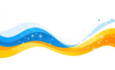 Abstract wavy background with blue and orange/yellow colors, sparkling highlights