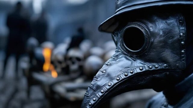 Historical reenactors portray the bubonic plague's devastation in medieval Europe, highlighting the grim realities faced by communities and the haunting imagery of the era