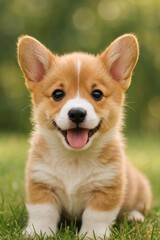 Adorable corgi puppy outdoors smiling.