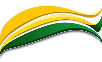 Two overlapping, curved ribbons in yellow and green on white background
