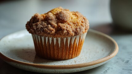 a single perfect muffin on a small ceramic plate