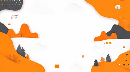 Abstract autumn landscape, orange and gray hills, white space