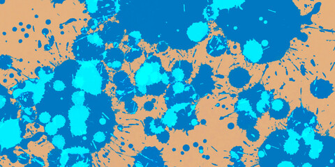 Obraz premium abstract background features numerous irregular blue paint splatters and brush strokes, creating a dynamic and textured surface with varying shades of blue.