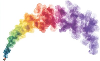 Colorful smoke plume erupts from a source, rainbow hues