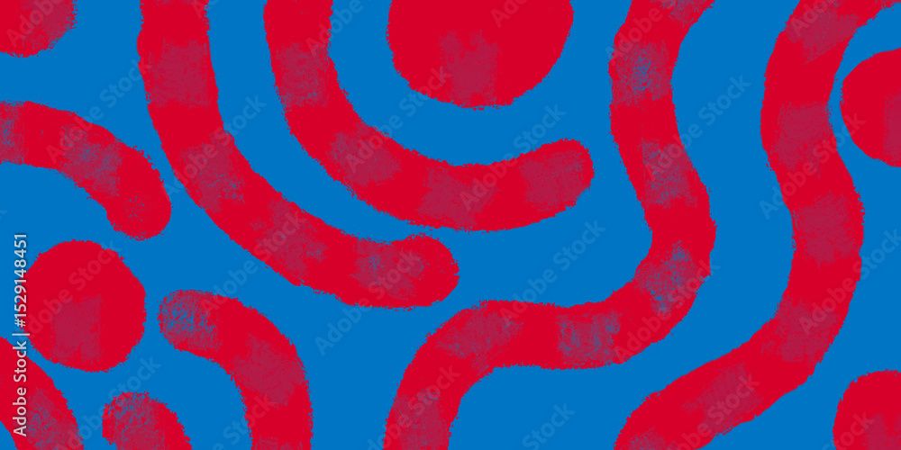 Poster background features a playful and irregular pattern of thick, textured red wavy lines that meander a
