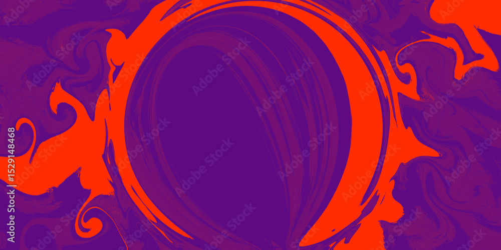 Poster image presents a central dark purple circular void surrounded by vibrant orange swirling patterns, c