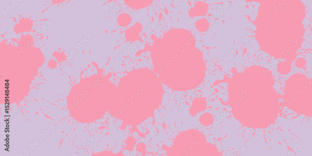 Poster image features a repeating abstract pattern of various-sized pink paint splatters and smaller indivi
