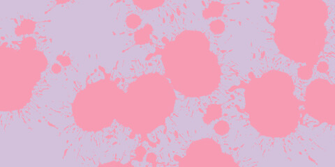 image features a repeating abstract pattern of various-sized pink paint splatters and smaller individual speckles.