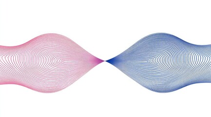 Two intertwined, abstract, wave-like forms in pink and blue gradients, with a dotted, concentric line pattern