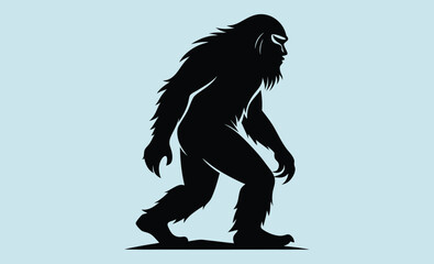 Walking bigfoot silhouette, sasquatch vector illustration, Silhouette of Bigfoot Walking Vector Illustration  