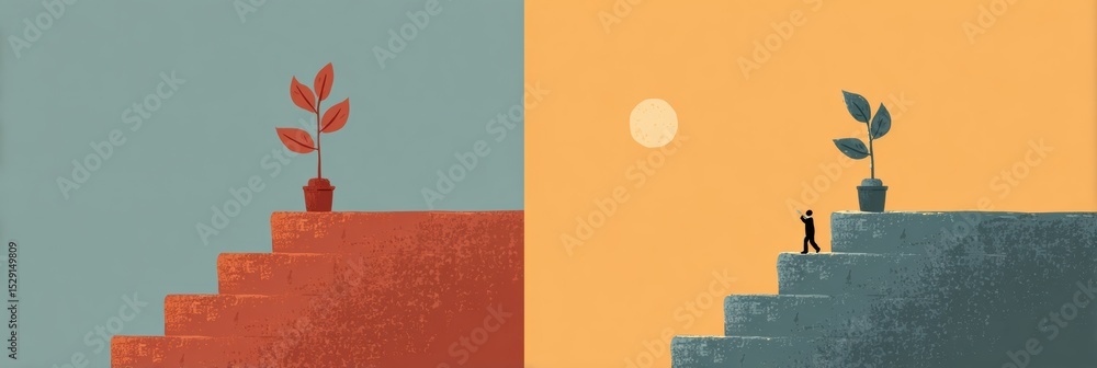 Poster Comparison of Fixed and Growth Mindset Through Visual Metaphors of Personal Development and Progress in a Motivational Context