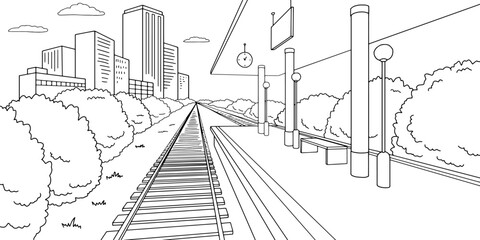 Railway station platform graphic train sketch illustration vector 