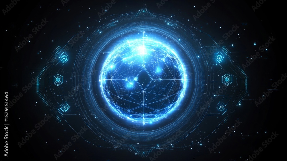 Poster futuristic digital web connection with advanced cyber security and data protection technology