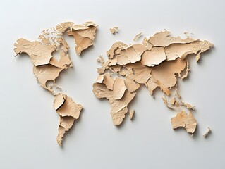 World map made of stone and clay on a white background