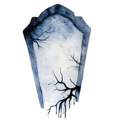 Halloween rip, grey gravestone watercolor illustration