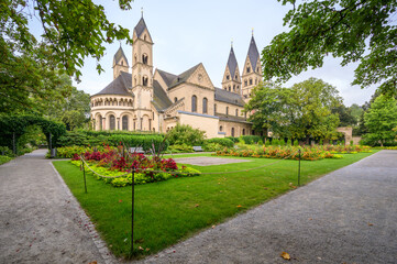 View of Basilika Sankt Kastor in Koblenz Germany surrounded by gardens