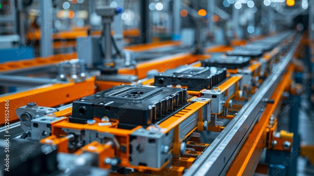 Aufkleber this striking image features a modern automated production line, showcasing precision machinery work