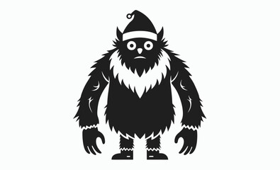 Christmas yeti silhouette, bigfoot with tree, winter holiday design, festive cutout graphic, vector illustration