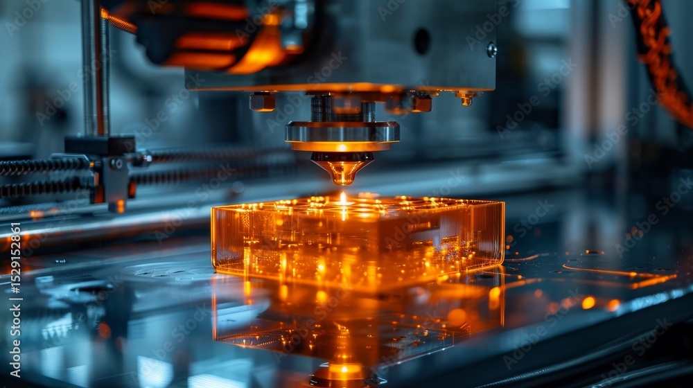 Poster an advanced 3d printer meticulously creating detailed components, illuminating the fusion of technol