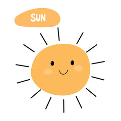A cheerful, cartoon-style sun with a smiling face and rays extending outward. The sun is bright yellow with a simple, friendly expression.
