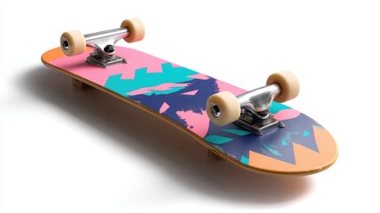 Skateboard with colorful design isolated on white