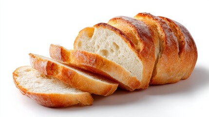 Bread loaf with slices isolated on white