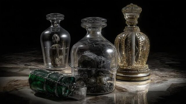 Artifacts from the bubonic plague period reveal insights into the past, showcasing glass containers and crowns used during that time, emphasizing their historical value and unique craftsmanship