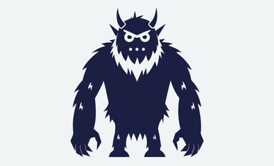 Christmas yeti silhouette, bigfoot with tree, winter holiday design, festive cutout graphic, vector illustration