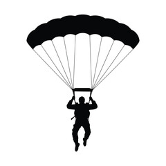 Parachuting Silhouette: Man Jumping with Parachute, Black and White Skydiving Icon
