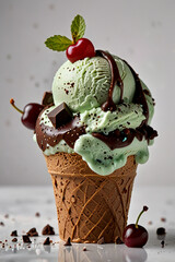 A scoop of creamy pistachio ice cream