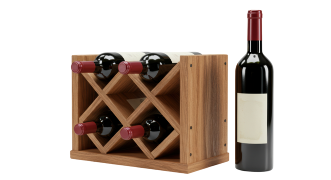 Isolated Wine Rack with Bottle