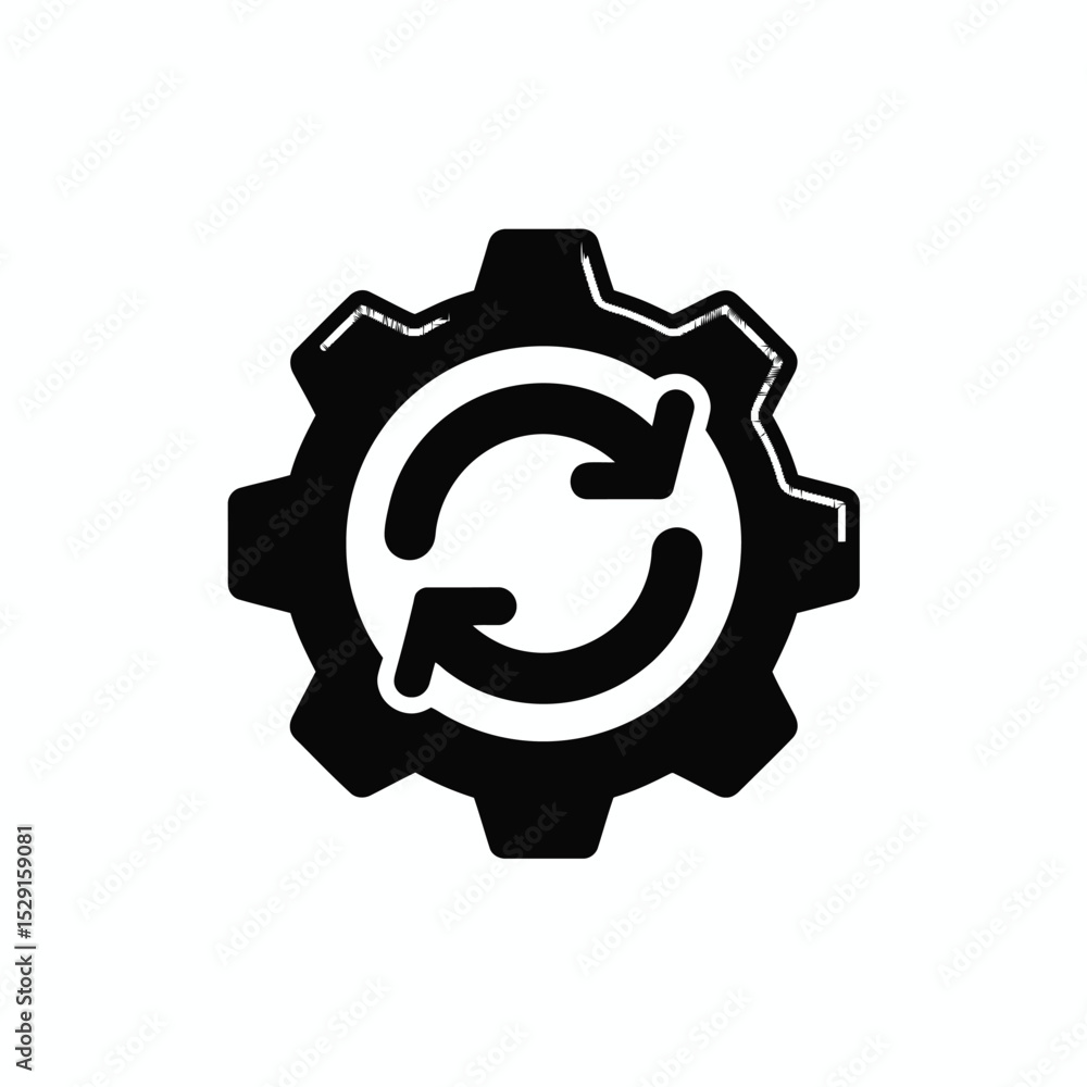 Poster gear icon with circular arrows representing system update or process renewal