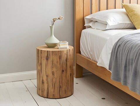 Creative tree trunk-shaped bedside table