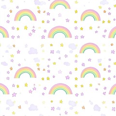 Pastel Rainbow And Star Seamless Pattern