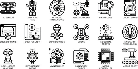 Artificial Intelligence, Robotics, and Automation Technology Icons A Comprehensive Vector EPS Collection