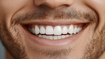 Obraz premium Cheerful Man Showcasing His Perfect White Smile, Promoting Dental Health and Oral Care Products